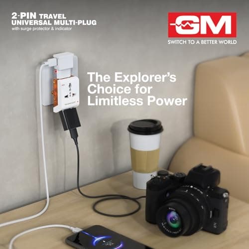 GM 6AMP 2-Pin Multi Plug Adapter | Universal Travel Adapter | Supports 2-Pin & 3-Pin Plugs | Multiple Charging Ports | Charge Smartphones, Laptops & Other Devices | Compact & Reliable | GM 3011 2