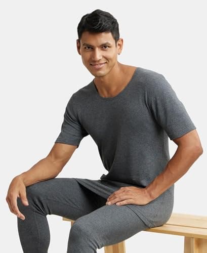 Jockey 2400 Men's Super Combed Cotton Rich Half Sleeved Thermal Undershirt with Stay Warm Technology_Charcoal Melange_M 5
