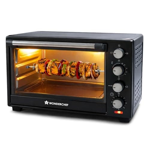 Wonderchef Oven Toaster Griller (OTG) - 28 litres, Black - with Rotisserie,Auto-Shut Off, Heat-Resistant Tempered Glass, Multi-Stage Heat Selection | Bake, Grill, Roast | Easy clean