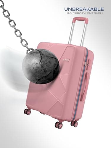 Safari Pentagon Pro 8 Wheels 65cm Medium Size Trolley Bag, Hard Case Polypropylene, 360º Wheeling Small Check in Luggage, Suitcase for Travel, Trolley Bags for Travel, Rose Gold 2