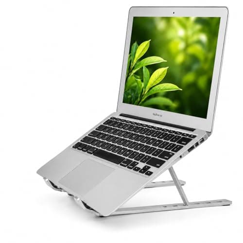 Adjustable Aluminium Laptop Stand for Laptops, Tablets and Smartphones, Foldable Portable Ergonomic Holder, Silver and Black, Tabletop, Metal, Compatible with 10-17 Inch Laptops