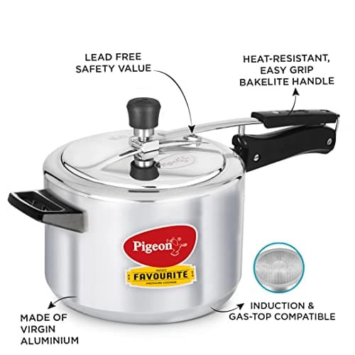 Pigeon by Stovekraft 5 Litre Favourite Aluminium Inner Lid Induction Base Pressure Cooker (Silver) BIS Certified 3