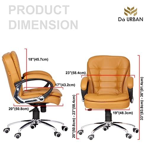 Da URBAN® Milford Mid Back Revolving Leatherette Ergonomic Home & Office Executive Chair with High Comfort Seating, Height Adjustable Seat & Heavy Duty Metal Base (Camel) 2