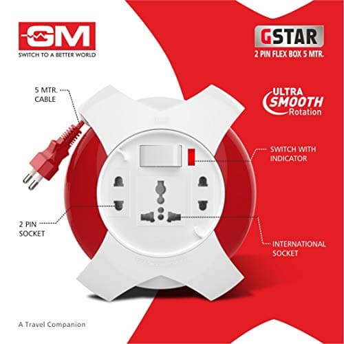 GM G‑Star 3042 – 3‑Socket 2‑Pin Extension Cord (5 m) with LED Indicator, International Sockets & Ultra‑Smooth Rotation 2