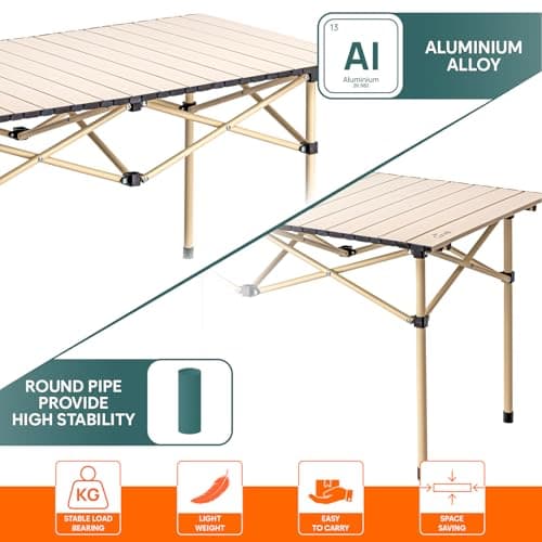 Corvids Alloy Steel, Plastic Multipurpose Folding Camping Table with Roll-up Tabletop | Compact & Portable | Best for Hiking, Picnic, Garden, BBQ & Outdoor Use (Khaki, Large) 3