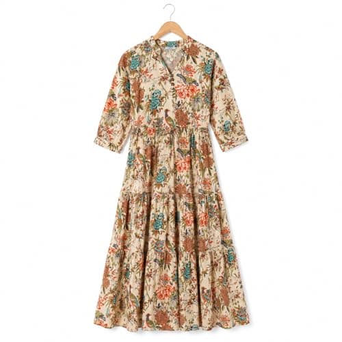 Adore India Women Cotton Cambric Dress | Floral Printed Western Midi & Maxi Dress | Summer Casual Dress for Women | Sleeveless & Half Sleeve Tiered Dresses | Comfortable Breathable Cotton Outfit 4