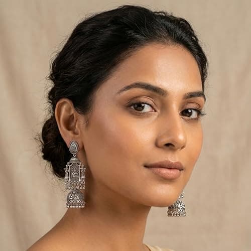 The Jewel Store India Traditional Oxidized Silver Palki Doli Long Jhumka Earrings for Women | Antique German Silver Ethnic Statement Jhumki for Wedding, Festive & Navratri | 10 CM Long 2