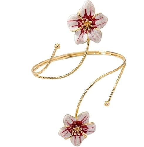 El Regalo Floral Enamel Armlet/Bajuband for Women & Girls – Adjustable Gold-Plated Upper Arm Cuff Bracelet | Bohemian Armlet for Weddings, Festivals & Dance Performances (White Shade)