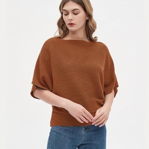 Zilcon Woman Fashion Ribbed Batwing Sleeves Bagy Balloon Style Fit Tops for Women Women Formal, Casual, Office, Date, Outing, Party Tops (in, Alpha, M, Regular, Brown) 3