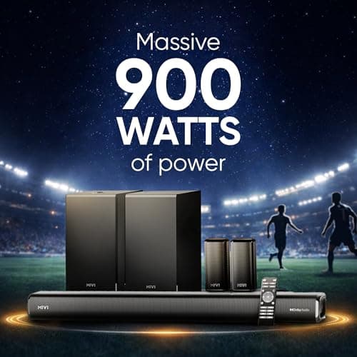 Mivi Nex 900 Dolby Audio Soundbar (New Launch)| 900W Signature Sound | 5.2 Channel Home Theatre System with Dual Subwoofers and Satellites | Nex Surround Sphere Tech | Bluetooth v5.3 3