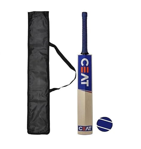Ske Solid Popular Willow Cricket Bat for All Tennis Balls (Natural, Full Size), Wood, Multicolour (Cricket Bat with Ball & Cover (Combo))