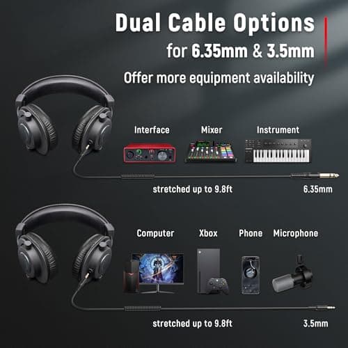 FIFINE Studio Monitor Headphones for Recording-Over-Ear Wired Headphones for Podcast Monitoring, Streaming Comfortable Equipment with Detachable Cables 3.5mm or 6.35mm Jack, Black, on PC/Mixer-H8 4