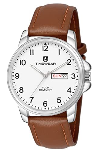 TIMEWEAR Analog New Track Number Dial Day Date Functioning Brown Leather Strap Watch for Men