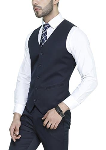 MANQ Men's V.Neck Five Button Slim Fit Formal/Party Waist Coat Navy Blue 3