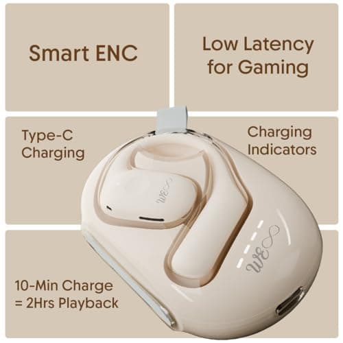 WE Sport Open Wireless Stereo Earbuds with BT 5.3, Low Latency, Smart ENC, 28H Playtime, 10-Min Charge for 2H Playback, IPX4 Water Resistance, Type-C Charging, Snug Fit, Perfect for Gym 5