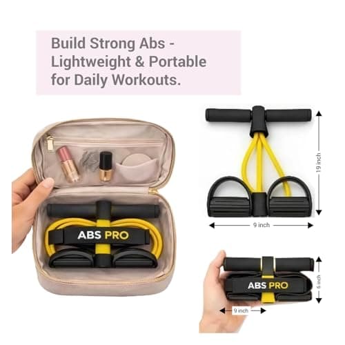 QUIWY Ab Force Pro Tummy Trimmer for Men & Women – 4 Latex Rubber Tube Bands Ab Exerciser with Foot Pedal, Resistance Band Stomach Workout Equipment for Home Gym, Belly Fat Burner Fitness Tool 4