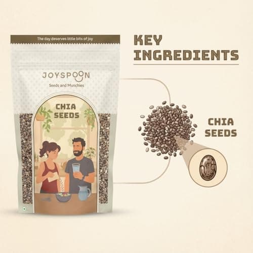JoySpoon Premium Chia Seeds | 100% Natural Superfood | Rich in Fiber, Plant Protein & Omega-3 | Healthy Daily Nutrition Seeds | Ideal for Smoothies, Detox Water, Yogurt & Diet Recipes | Pack of 1 2