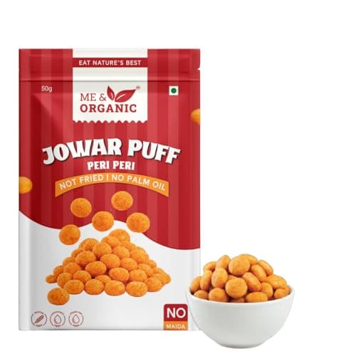 ME&ORGANIC Jowar Puffs Peri Peri Flavor | Healthy Roasted Sorghum Snacks | Gluten-Free, High Fiber, Light & Crunchy Snack | No Maida, No Preservatives | 50g Pack (Pack of 4)