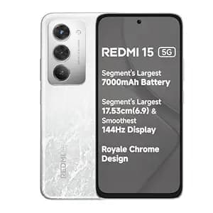 REDMI 15 5G Frosted White 6GB + 128GB | Segment's Largest 7000mAhA Battery | Segment's Largest Display 17.53cm(6.9) Up to 144Hz | Snapdragon 6s Gen 3 | 18W Reverse Charging | 50MP AI Dual Camera