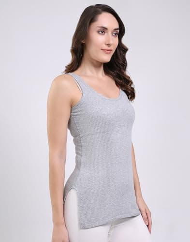 Monte Carlo Women Regular Fit Solid Round Neck Pull On Sleeveless Winter Thermal Vest| WoWomen Thermal Vest for Winter | Warm Inner Wear Top for Ladies |Comfortable Body Warmer for Women's Grey 34P1 3