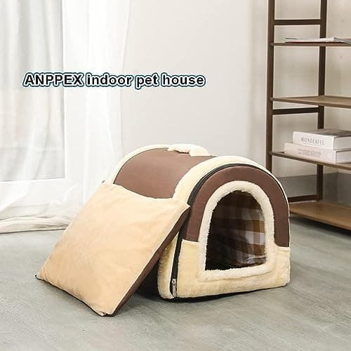 AMICA Igloo Dog House, Portable Cat Igloo Bed with Removable Cushion, 2 in 1 Washable Cozy Dog Igloo Bed Cat Cave, Foldable Non-Slip Warm for Pets Puppy Kitten Rabbit (Large) 2