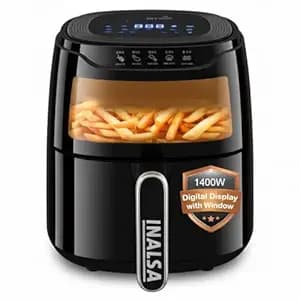 INALSA Air Fryer 4.2 ltr|1400 W with Air Crisp Technology|Air-Fryer with Window Display|8 Preset Menu & Digital Display|Air fry, Bake,Roast,Reheat,Dehydrate|Airfryer Recipe book(Tasty Fry DW 4.2)