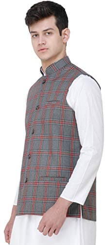 Exotic India Waistcoat with Double Check Pattern and Front Pockets - Color ExcaliburGarment Size 36 2