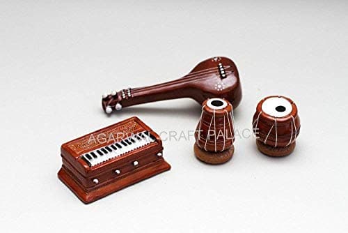Agarwal Craft Palace Terracotta Clay Miniature Musical Instrument Set, Handmade Showpiece, Miniature Tabla, Sitar, Dholak, Harmonium, Home Decorative Set (Medium)