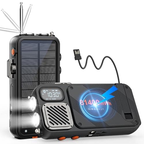 Emergency Radio&22000mAh Solar Power Bank, FM NOAA Weather Radio, Portable Hand Crank Bluetooth Radio, 20W Fast Charge Wireless Phone Charger, SOS Flashlight for Emergency/Home