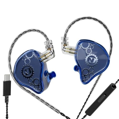 Concept Kart ND VenusIEMr Earphone with Mic, Dynamic Drive HiFi N52 Rubidium Magnet Diaphragm Wired in-Ear Monitor, 0.75mm 2Pin Connector, Detachable OFC Cable USB C Jack (Type-C with Mic (Blue))