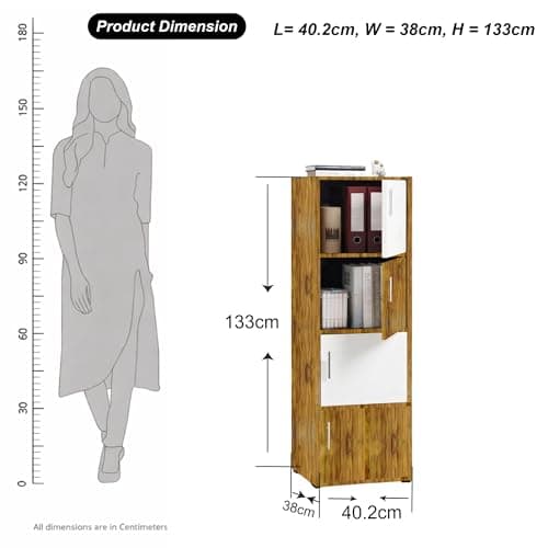 Callas Wooden Book Rack | Multi-Compartment Storage Cabinet | Space-Saving Vertical Bookshelf with Doors | Durable & Sturdy Organizer for Home & Office (Walnut, 4 Tier) 2