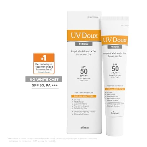 UV Doux Tinted Mineral Sunscreen SPF 50 PA+++ | 100% Mineral Broad Spectrum | Zinc & Iron Oxide | No White Cast | India’s No.1 Dermatologist Recommended Brand | For Sensitive Skin | 30 g 2