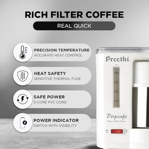 Preethi Dripcafe Coffee Maker| 450W Coffee Machine for Home | 500ml Capacity | Black (CM 208) (White) 5