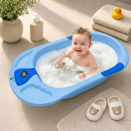 StarAndDaisy Baby Bath Tub for 0 to 5 Years with Temperature Sensing Meter & Anti-Skid Legs/Baby Bathing Tub for Newborn & Toddlers/Kids Bath Tub- Blue