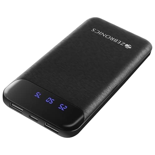 ZEBRONICS MB10000S4 Power Bank, 10000 mAh, 12W, Dual USB Output, Type C & Micro USB Input, Built in Protections, Percentage LED Display, Included USB to Type C Cable, Made in India(Black)