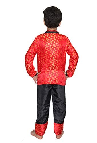 Kaku Fancy Dresses Jacquard Global Ethnic Wear Chinese Boy Costume -Red, 10-12 Years, For Boys 4