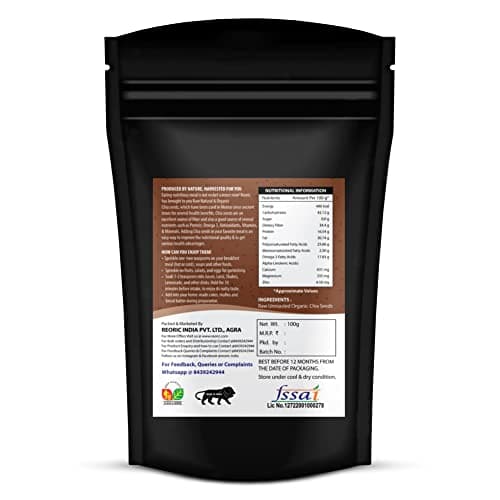 REORIC Edible Seeds Combo (Flax Seeds 100g, Chia Seeds 100g) | Raw Unroasted Mix Seeds for Eating | Rich in Omega 3, Fiber, Calcium & Protein for Weight Loss | Diet Snacks | Superfood | 200g 3