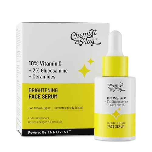 Chemist At Play 10% Vitamin C Serum for Glowing Skin | Pigmentation & Dark Spots | Skin Brightening Face Serum | With Ethyl Ascorbic Acid, Lactic Acid & Glucosamine | For Men & Women | 30 ml