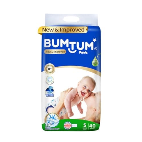 Bumtum Baby Diaper Pants, Small Size 40 Count, Double Layer Leakage Protection Infused With Aloe Vera, Cottony Soft High Absorb Technology