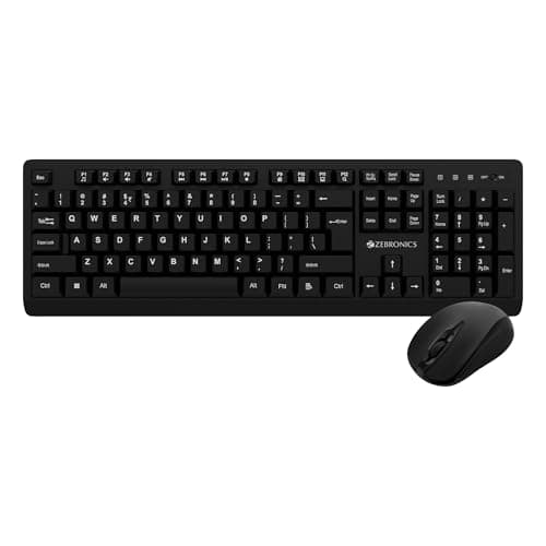 Zebronics Wireless Keyboard & Mouse Combo, 104 UV-Coated Keys, ₹ Key, 12 Multimedia Keys, Retractable Stand, 4 Button Mouse, 1600 DPI, High Precision, USB Nano Receiver (Companion 116, Black)