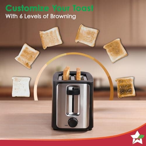 Wonderchef Roma 2-Slice Pop-up Toaster with Lid Cover, 6 Browning Options for Golden Crispy Bread Toasts, Mid-Cycle Cancel Function, Crumb Tray, 2-Yr Warranty, Black, Automatic Electric Toaster 2