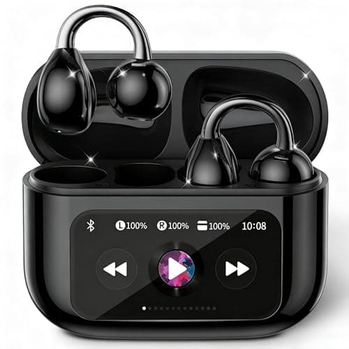 Clip On Earbuds Touch Screen,Wireless Open Ear Headphones with Bluetooth 5.4，50h Battery Life，Lightweight Comfort Sport Earbuds Built-in Mic IPX7 Waterproof Earphones for Running Fitness,Black