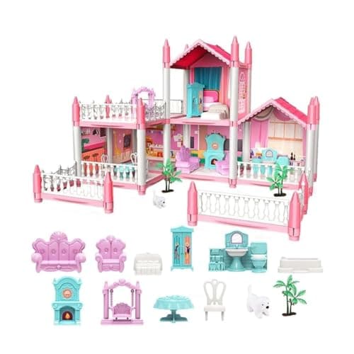 Barbeiiii Doll House for Girls | 2-Story Dollhouse with 4 Rooms, Dolls & Furniture Accessories | Dream House Pretend Play Toy for Girls Age 3+ Years