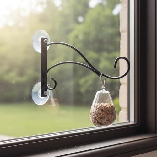 Ojiva® Drill-Tool-Less Installation Wrought Iron Bird Feeder Hanger Simple Lines Design Double Suction Cup Wall Bracket Multi-Purpose Window Suction Cup Hook for Gardeners, Balcony, Garden, Patio, 5