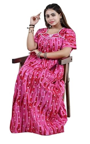 Bejod's Collection Women's Cotton Nighty Maxi Nightdress – Printed Floral Full-Length Nightgown, Plus Size Loose Fit Sleepwear Summer Nightwear for Women XL-3XL (Pink, XXL) 3