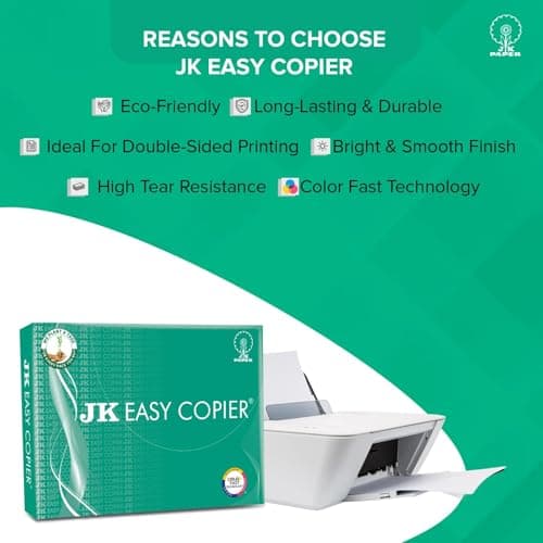 JK Easy Copier Paper | A4 Size | 70 GSM | 500 Sheets | White Paper, 1 Ream | For Laserjet & Inkjet Printer | Fast Drying | Both Side Print | Eco Friendly | ColorLok (Pack of 1) | One Ream 3