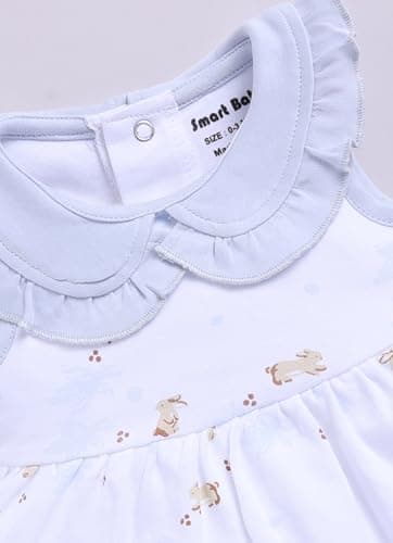 Smart Baby Cotton Frock Set for Baby Girl – Stylish Soft Dress Rabbit Print & Frill Collar | Pack of 1 (in, Age, 0 Months, 3 Months, Regular, Blue) 3