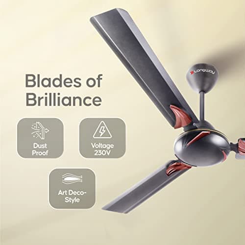 LONGWAY Creta P1 1200 mm/48 inch Ultra High Speed 3 Blade Anti-Dust Decorative Star Rated Ceiling Fan (Smoked Brown, Pack of 1) 3
