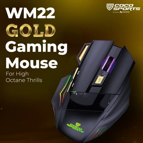 Coconut WM22 Gold Wireless Gaming Mouse, 500 mAh Rechargeable Battery with 7 Color RGB LED, 6 Buttons with Fire Key, Adjustable DPI Upto 3200 for PC/Laptop/Mac 2