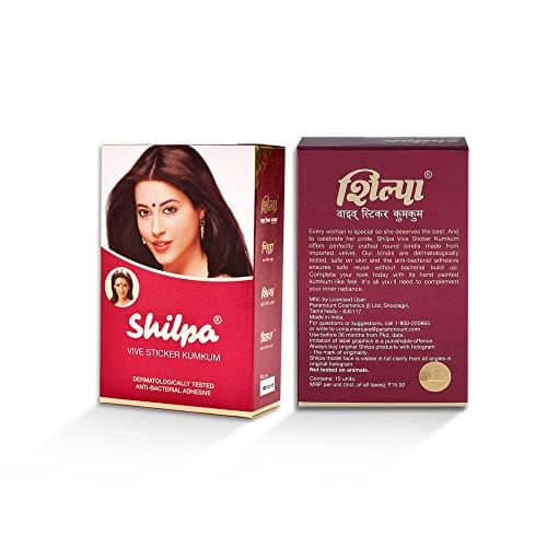 SARANSH Creation Shilpa Vive Bindi Kumkum (Pack of 15) Dermatologically Tested Bindi (DEEP RED, 6) 3